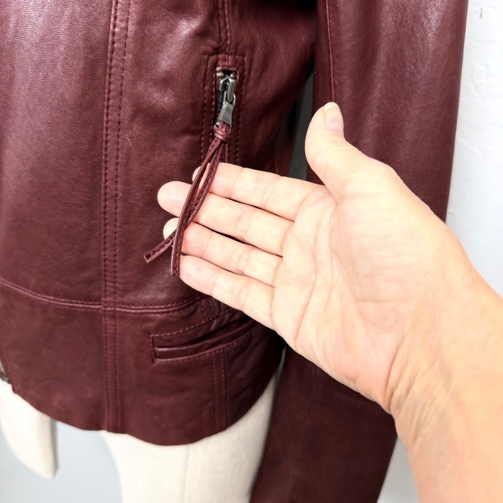 Womens Brown Leather Moto Jacket Asymmetrical Zip Y2K Flip Phone Pocket Size S - Picture 6 of 16